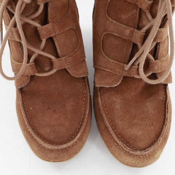 Mia Berdina Suede Lace-Up Wedge Booties Womens 6 Rust Boho Retro Bohemian Career - Picture 3 of 14
